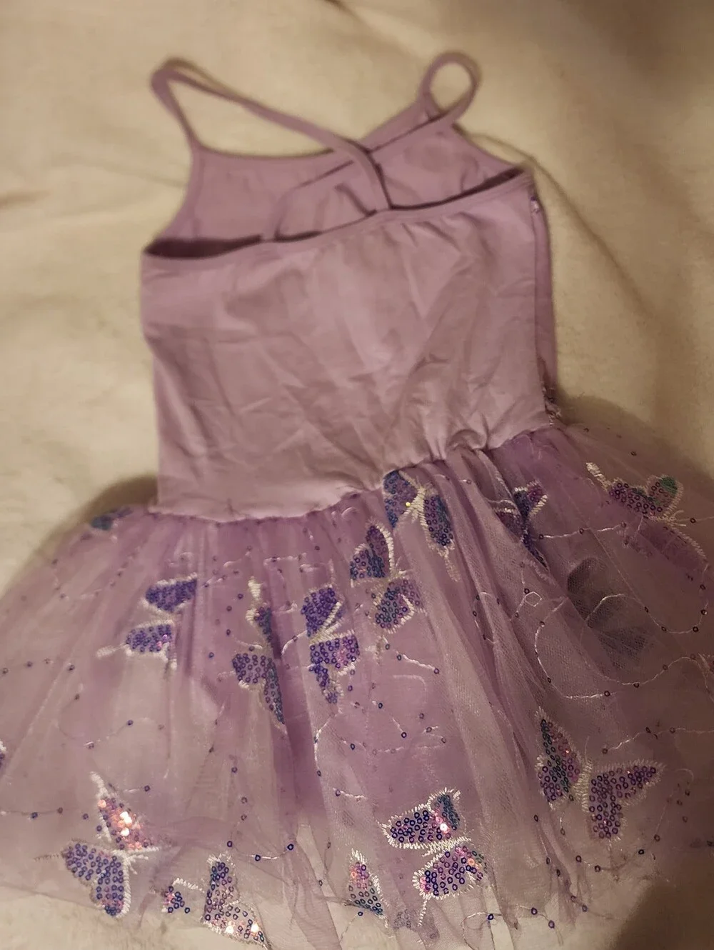 Girls Lavender Purple Sequin Butterfly Tutu Leotard Dress
